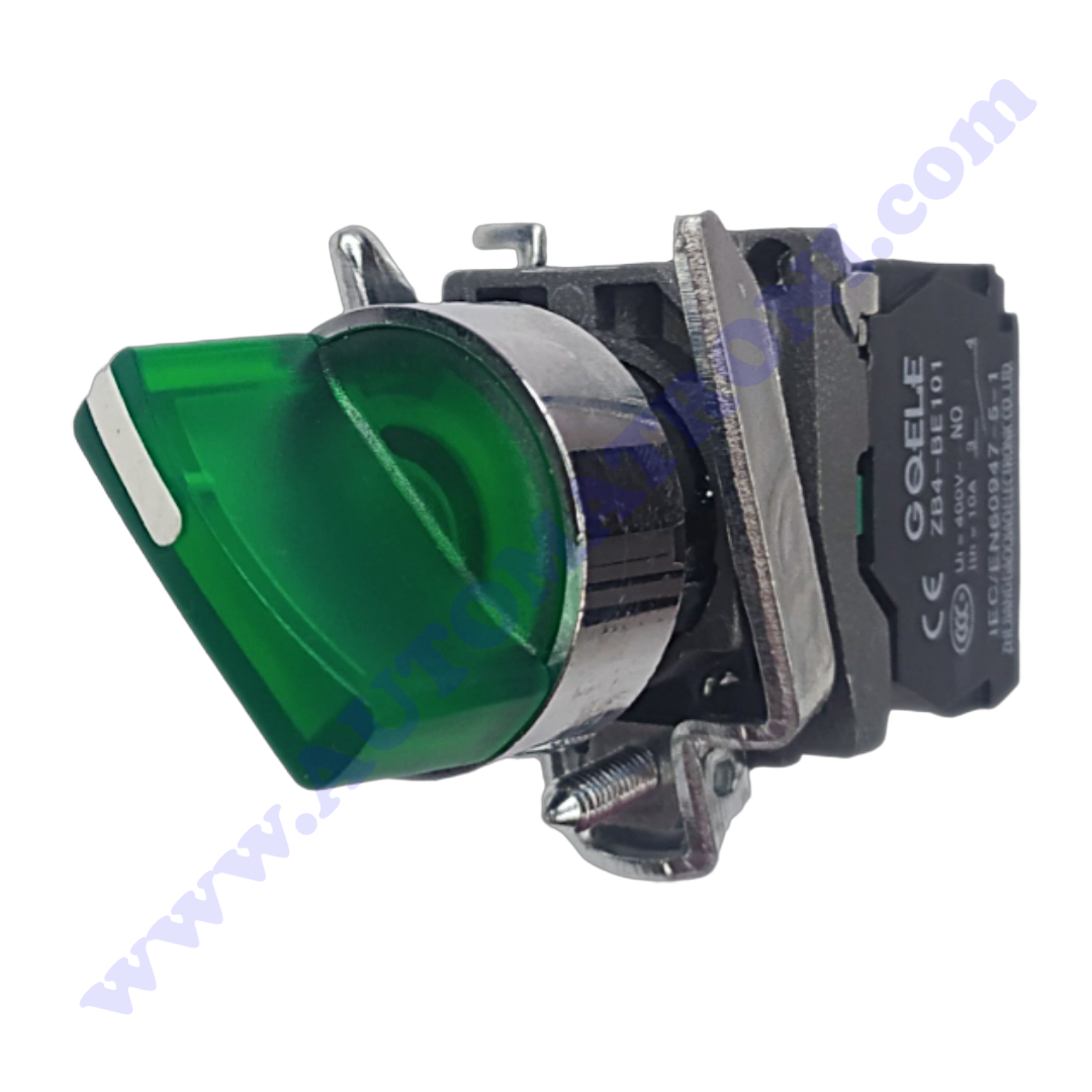 SELECTOR LUMINOSO VERDE 2 POSICIONES 1NA MANETA CORTA CON BOMBILLO 220V