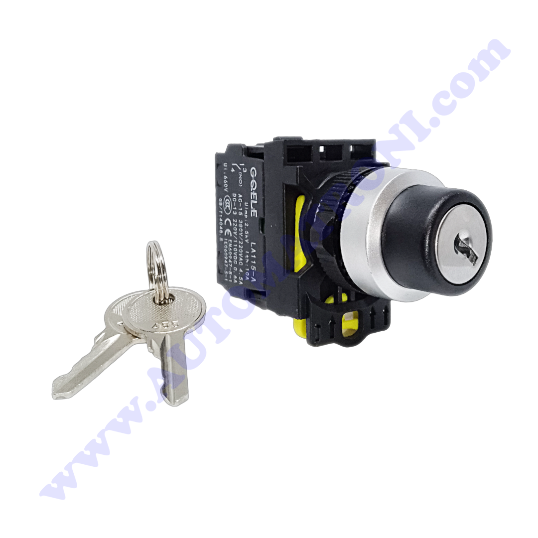 SELECTOR PLASTICO 2 POSIC 22MM 1NA C/LLAVE BISEL NEGRO