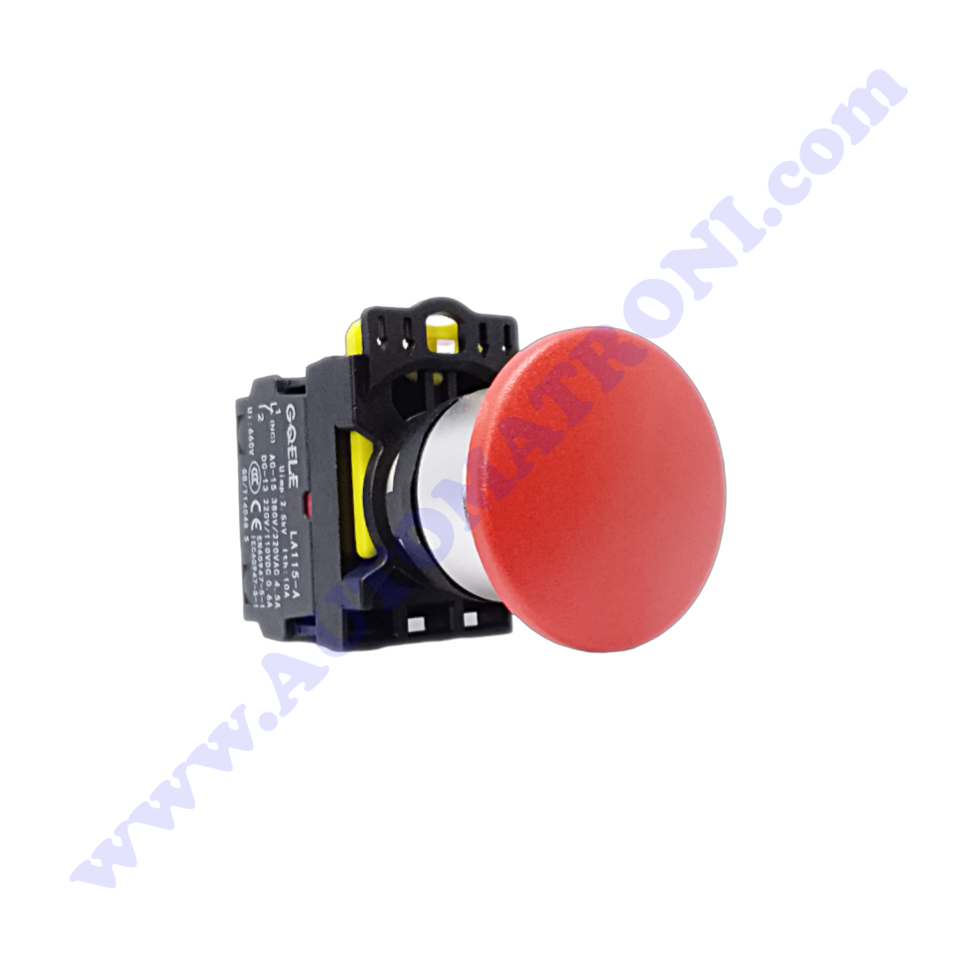 PULSADOR PLAST ROJO TIPO HONGO 1NC 22MM BISEL METALICO