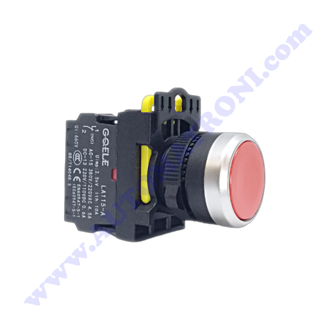 PULSADOR PLASTICO RASANTE 22MM ROJO 1NC BISEL PINTADO