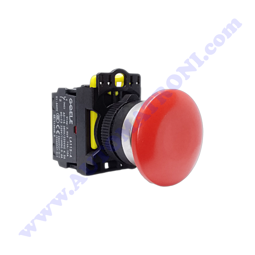 PULSADOR PLAST ROJO TIPO HONGO 1NC 22MM BISEL PINTADO