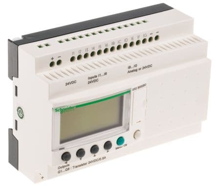 ZELIO LOGIC COMPACTO 12 ENTRADAS (DE LAS CUALES 6 EA) / 8 SALIDAS / 24 VCC. C/PANTALLA C/RELOJ TRANS