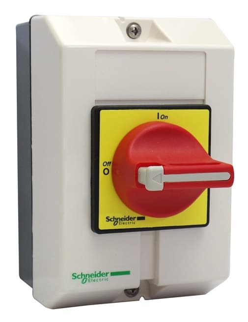 SECCIONADOR VARIO 32A, MANDO ROTATIVO ROJO ENCLAVABLE, CON COFRE PLACA AMARILLO