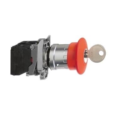 PULSADOR HONGO 40MM DESENCLAVAMIENTO POR LLAVE N° 455 ROJO 1NC